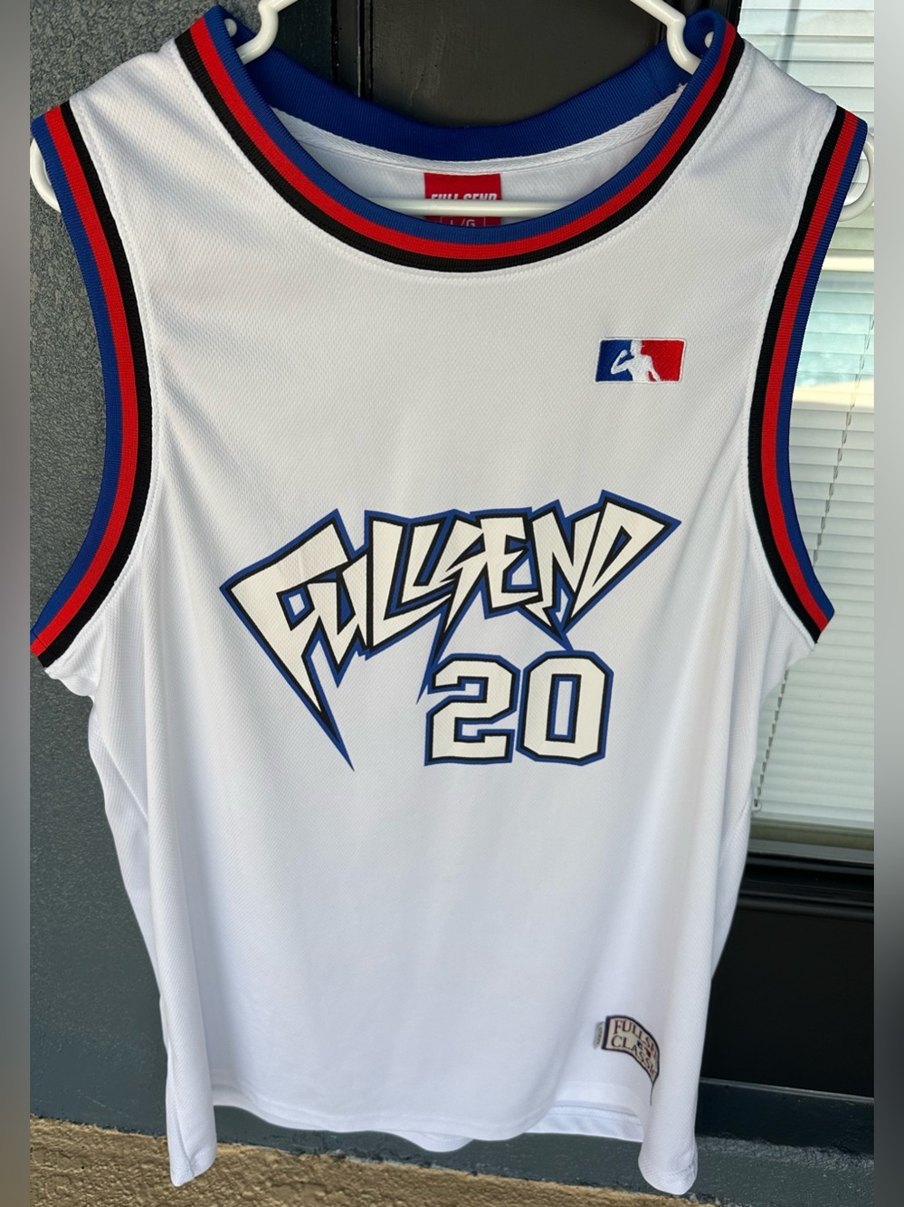 Full Send Nelk Boys Authentic Basketball Jersey  White Blue Red VGC Mens Size L